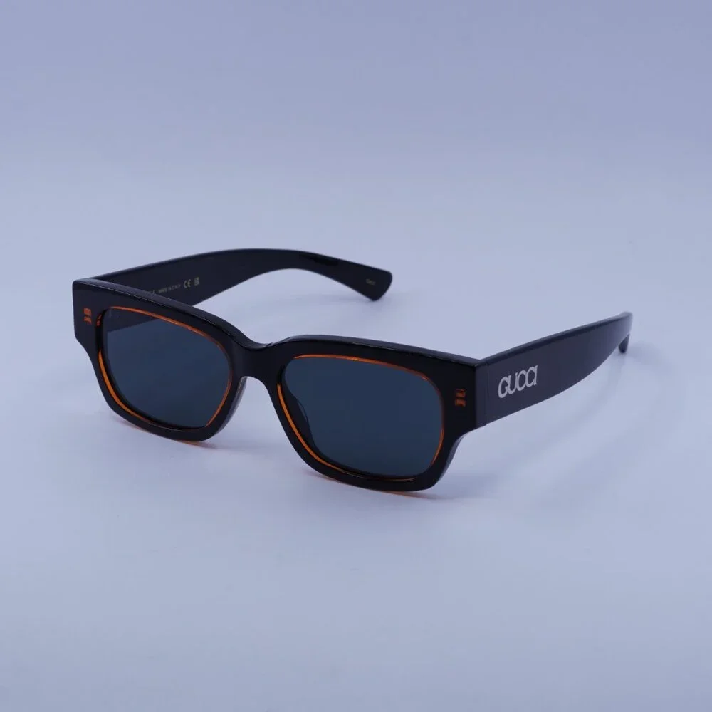 Gucci GG1794S 003 Sunglasses Transparent Orange/Black Square Frame, Blue Lenses - Picture 5 of 12